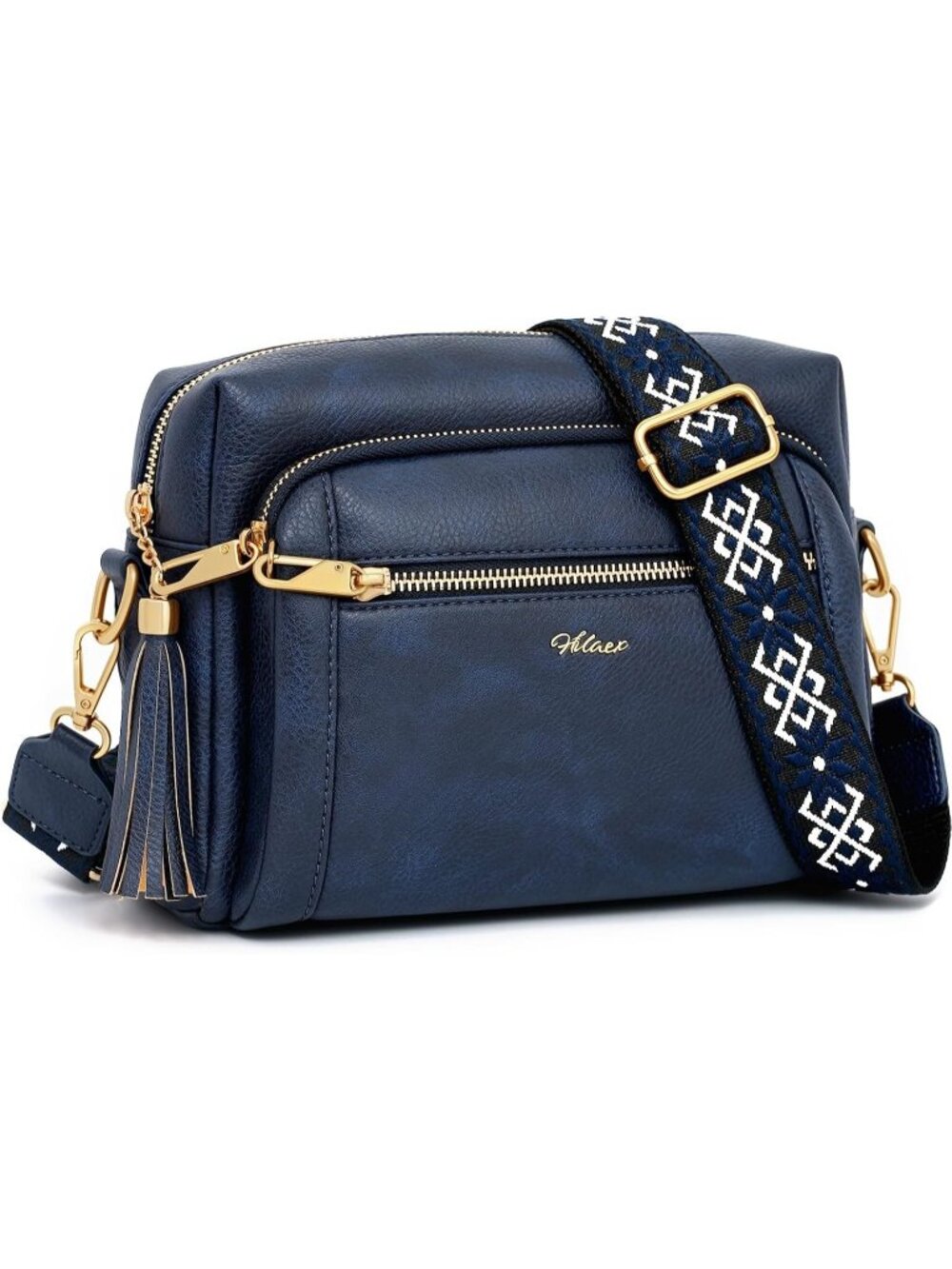 Womens Blue Zipper Vegan Leather Purses Stylish Designer Pockets Crossbody Bags